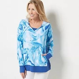 NWT $50 XS+ Cuddl Duds PINK Marble Ultra Comfortable Ribbed Edges Hoodie